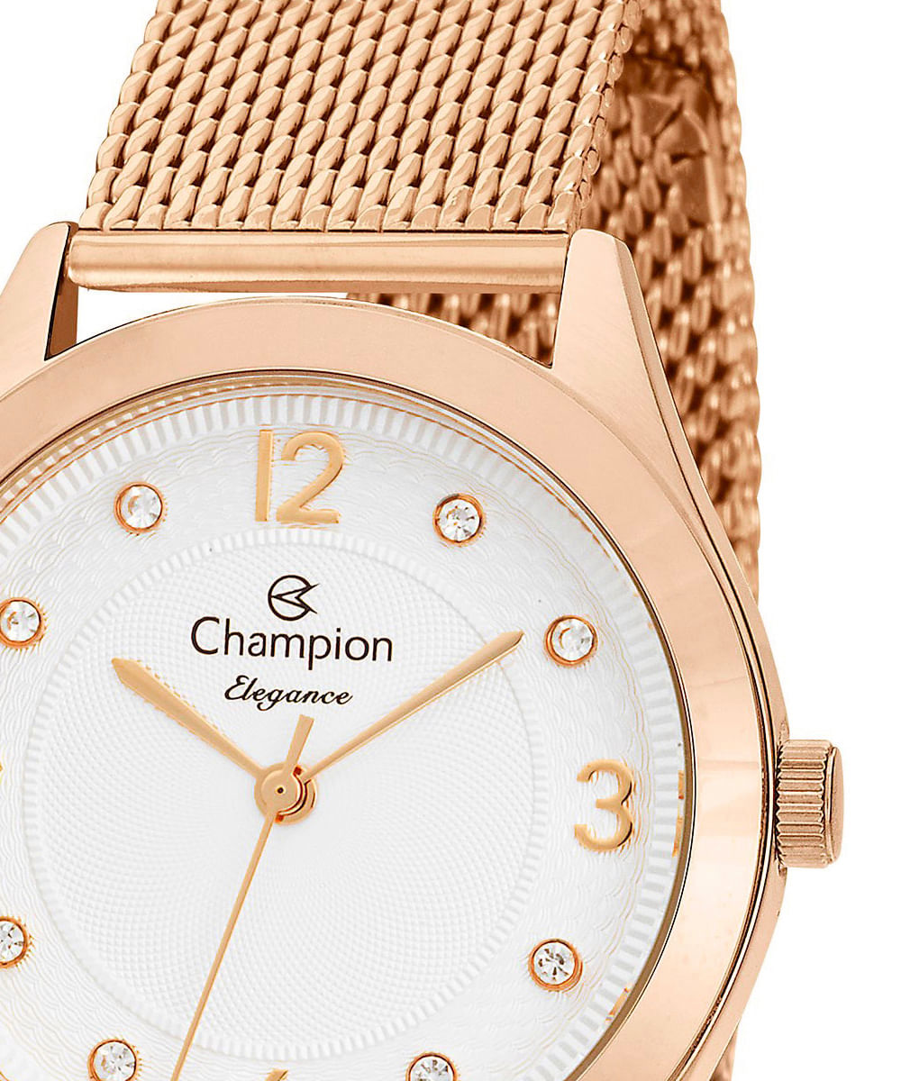 kit relógio analógico feminino champion cn25430b rosa