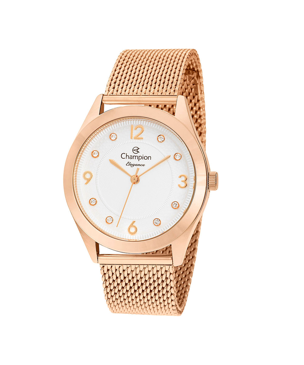 kit relógio analógico feminino champion cn25430b rosa