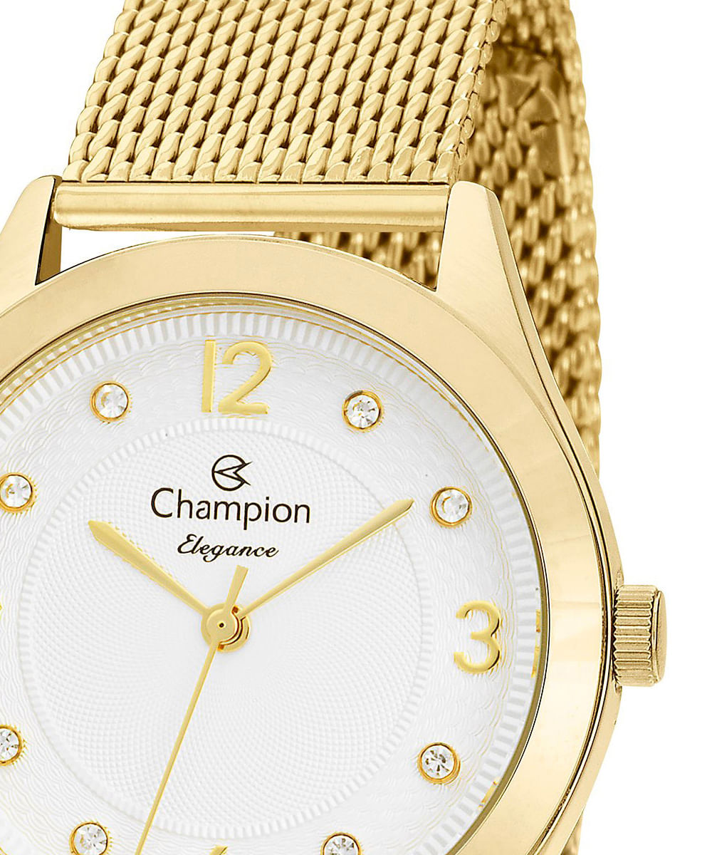 kit relógio analógico feminino champion cn25430e dourado