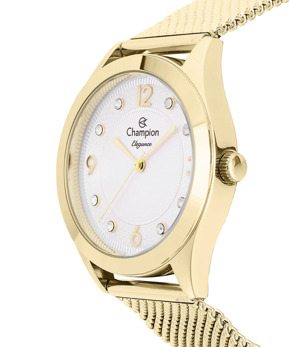 kit relógio analógico feminino champion cn25430e dourado