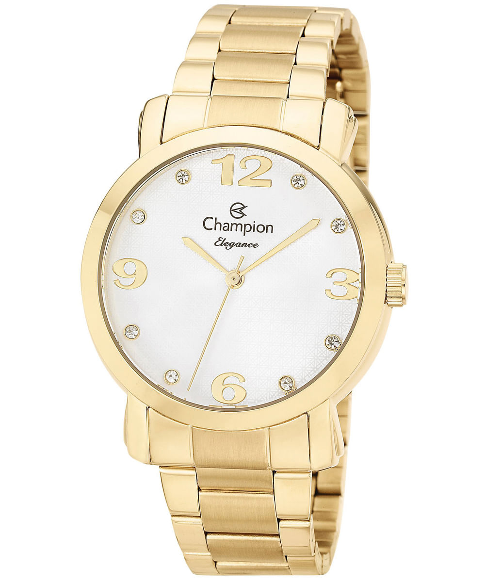 kit relógio analógico feminino champion cn26279w dourado