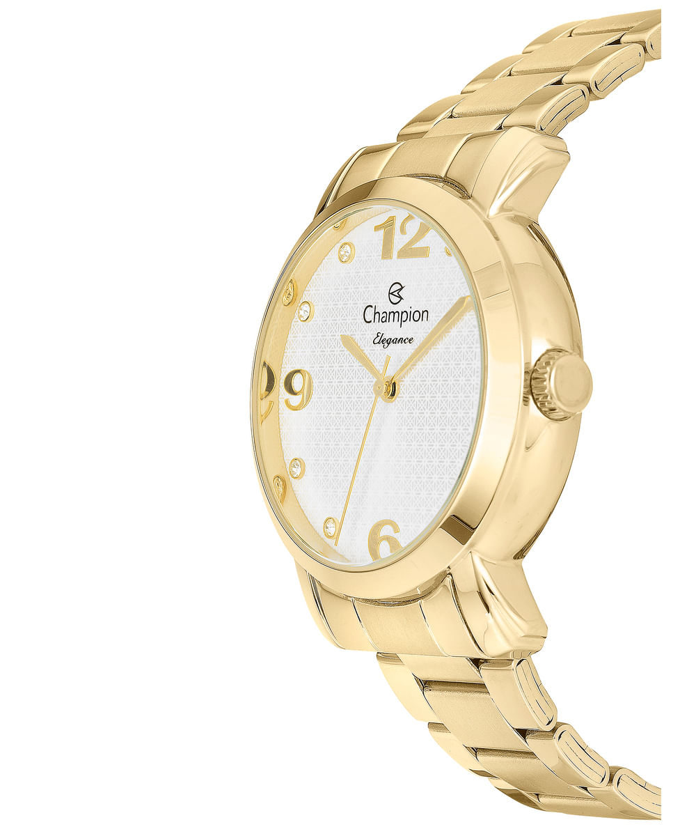 kit relógio analógico feminino champion cn26279w dourado