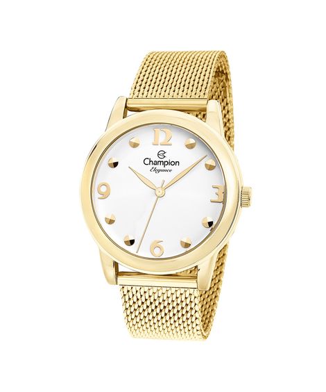 kit relógio analógico feminino champion cn26813e dourado