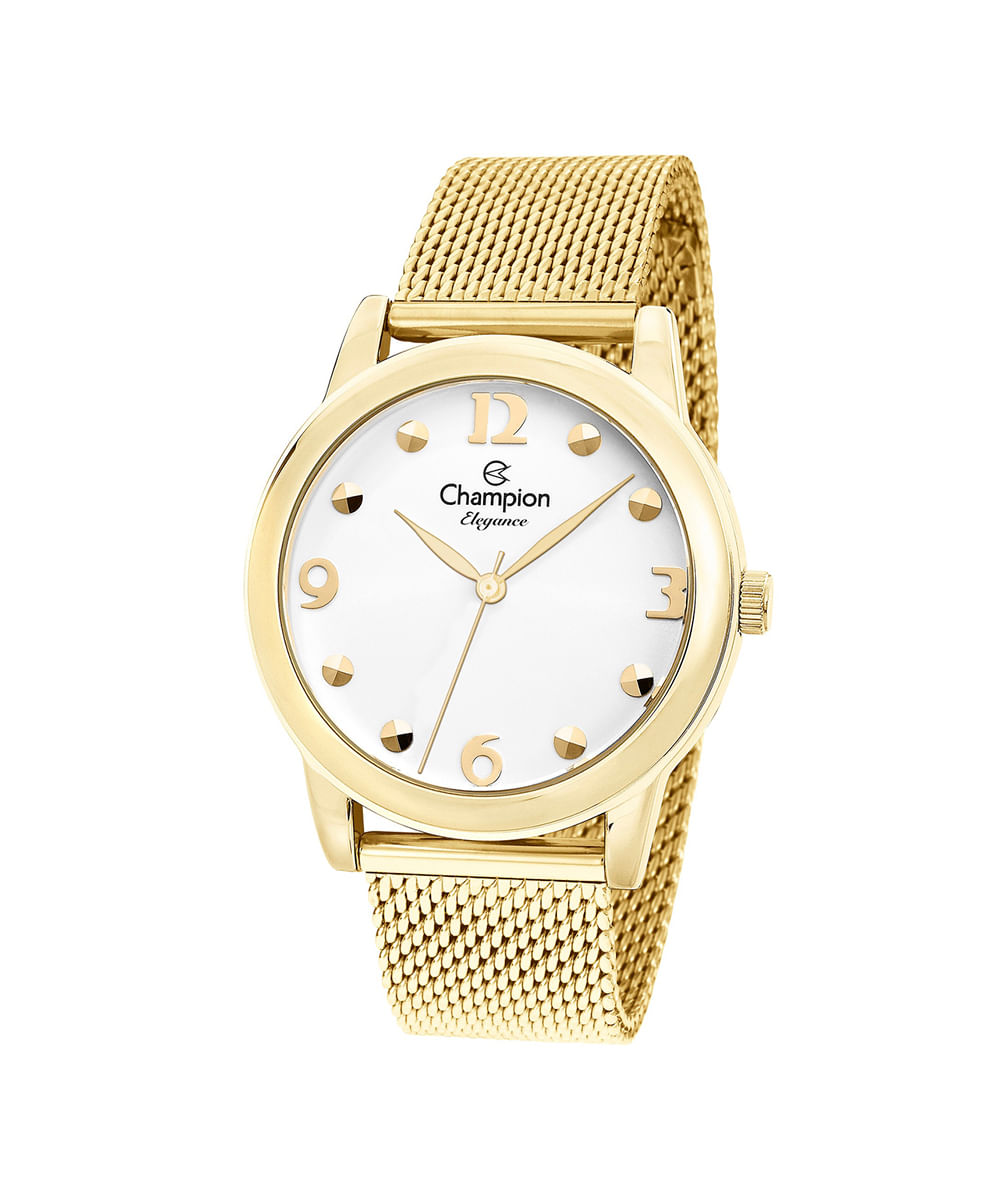 kit relógio analógico feminino champion cn26813e dourado
