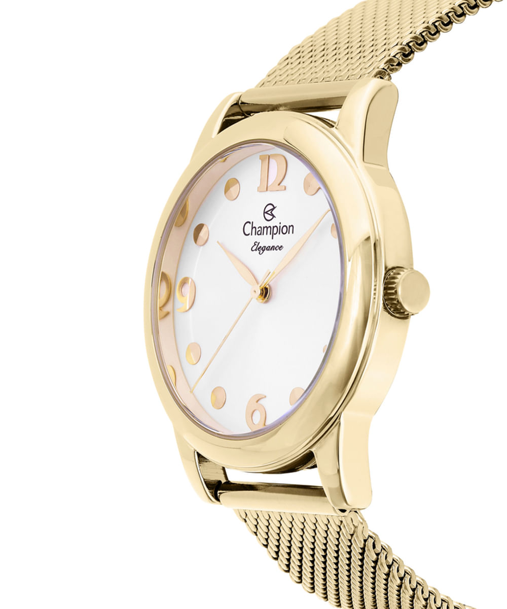kit relógio analógico feminino champion cn26813e dourado