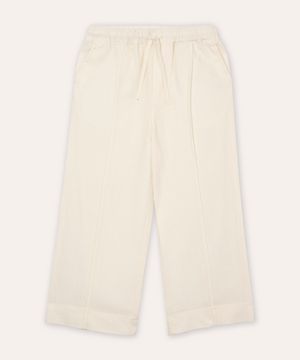 calça reta com linho infantil off white