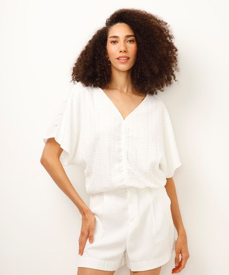 bata decote v de laise off white