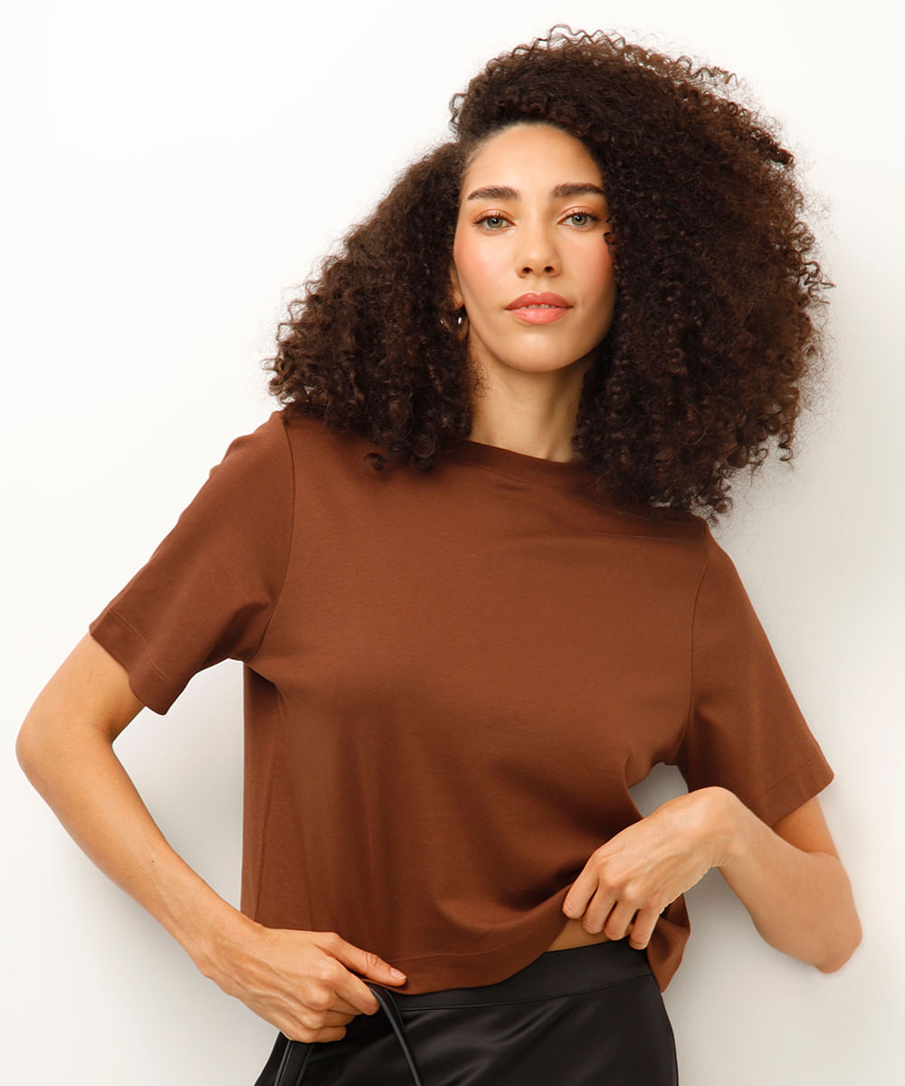 cropped de algodão peruano marrom