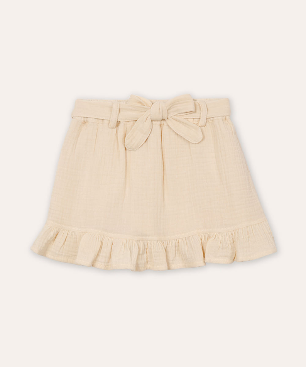 short saia clochard infantil texturizada bege