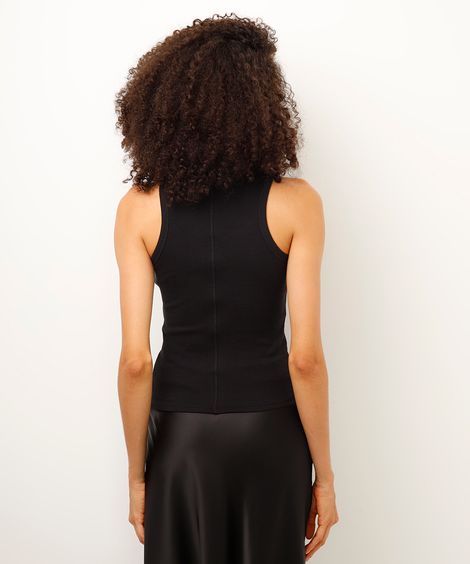 regata de algodão canelada com brilhos preta