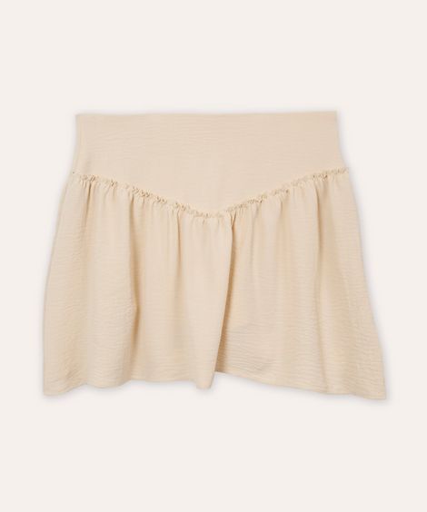 short saia juvenil com babados bege