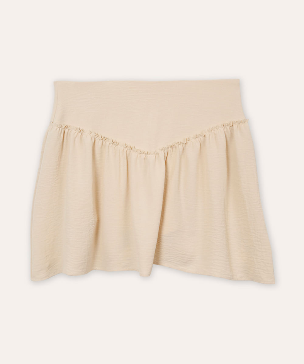 short saia juvenil com babados bege