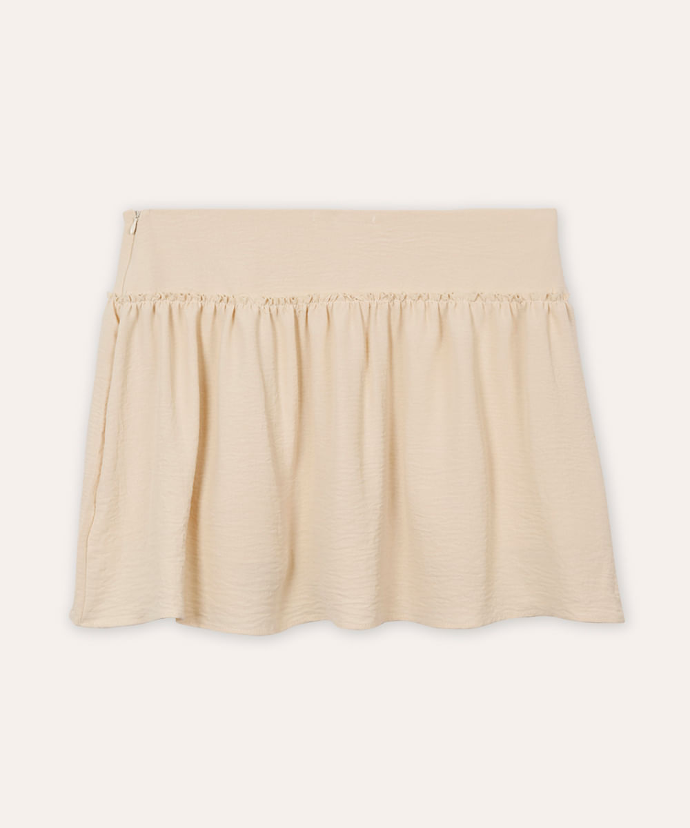 short saia juvenil com babados bege
