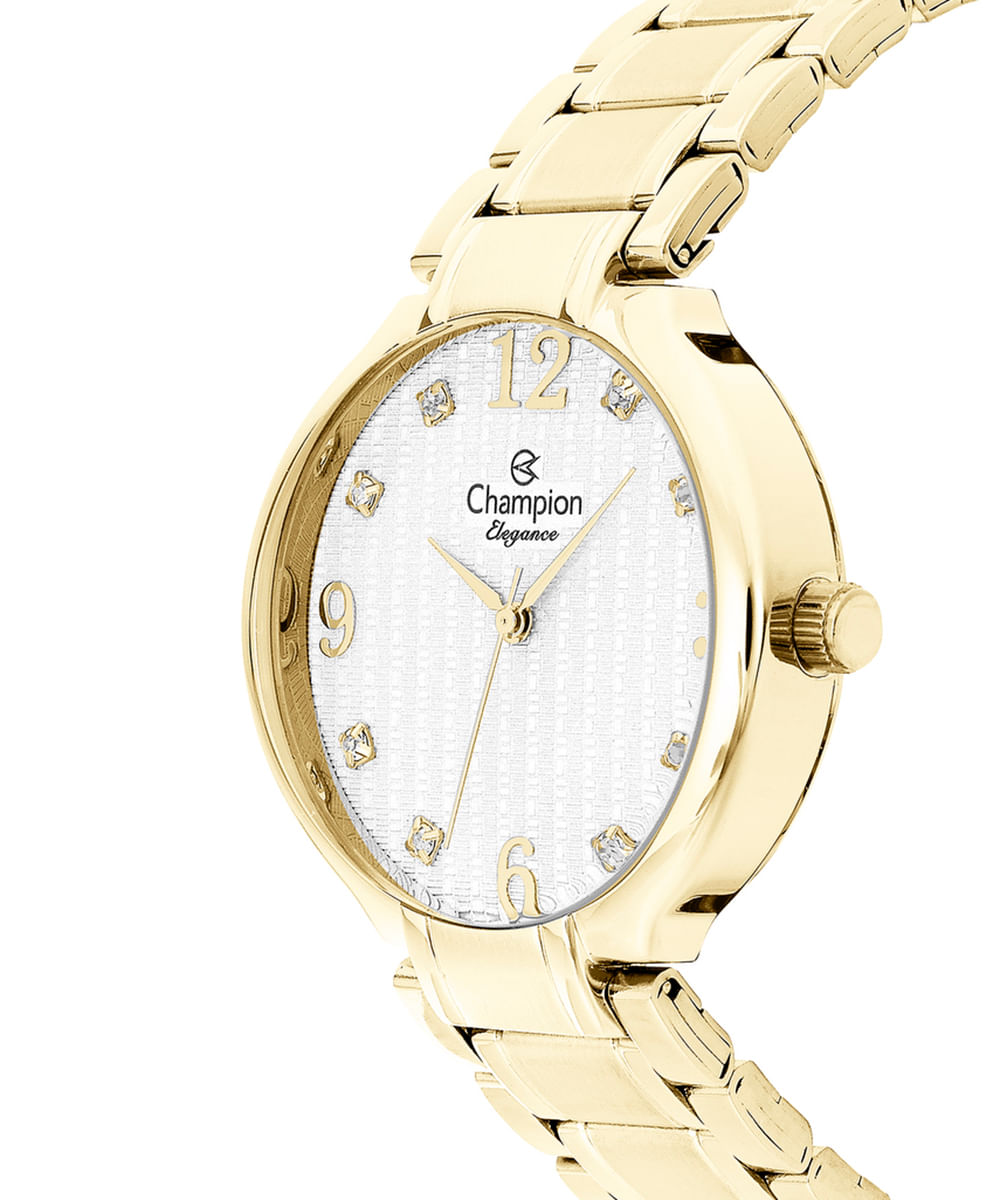 kit relógio feminino analógico champion cn26831w dourado