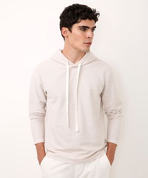 blusa com capuz manga longa texturizada bege