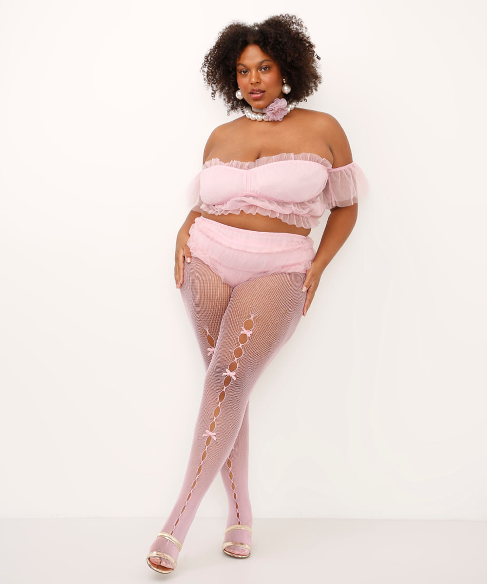hot pant de tule franzido plus size rosa