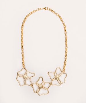 colar trio floral dourado