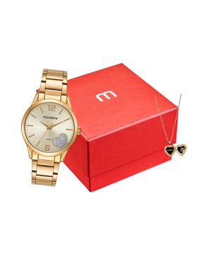kit relógio analógico feminino mondaine 99767lpmvde2k dourado