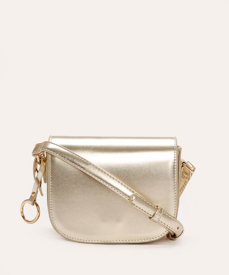 bolsa crossbody com aba dourada