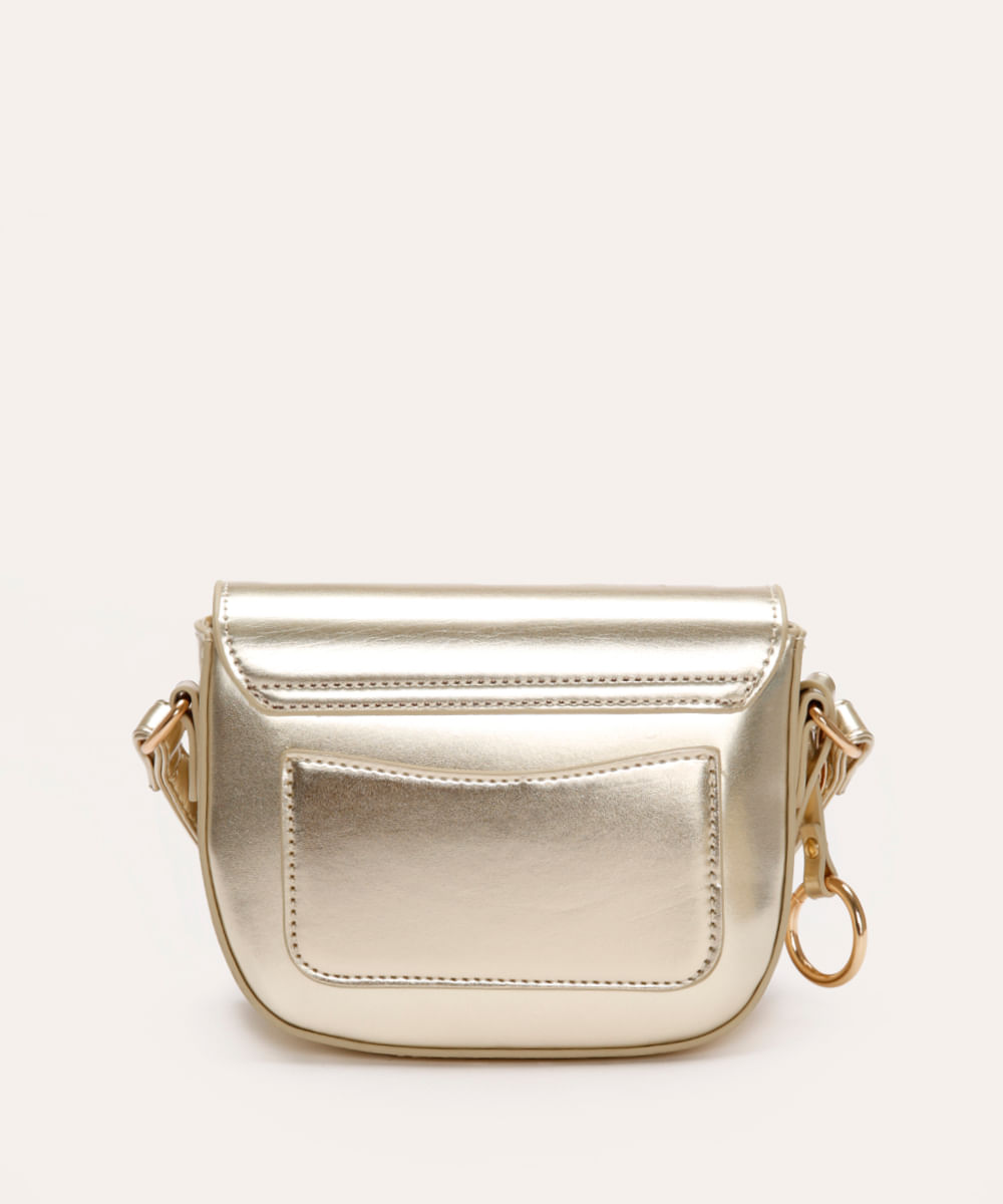 bolsa crossbody com aba dourada
