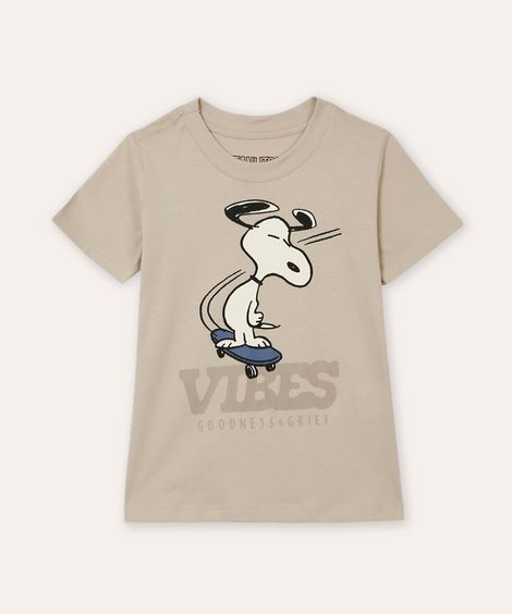 camiseta infantil de algodão snoopy bege