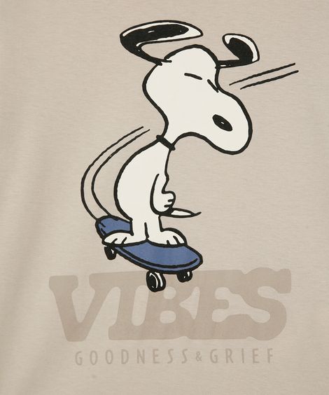 camiseta infantil de algodão snoopy bege