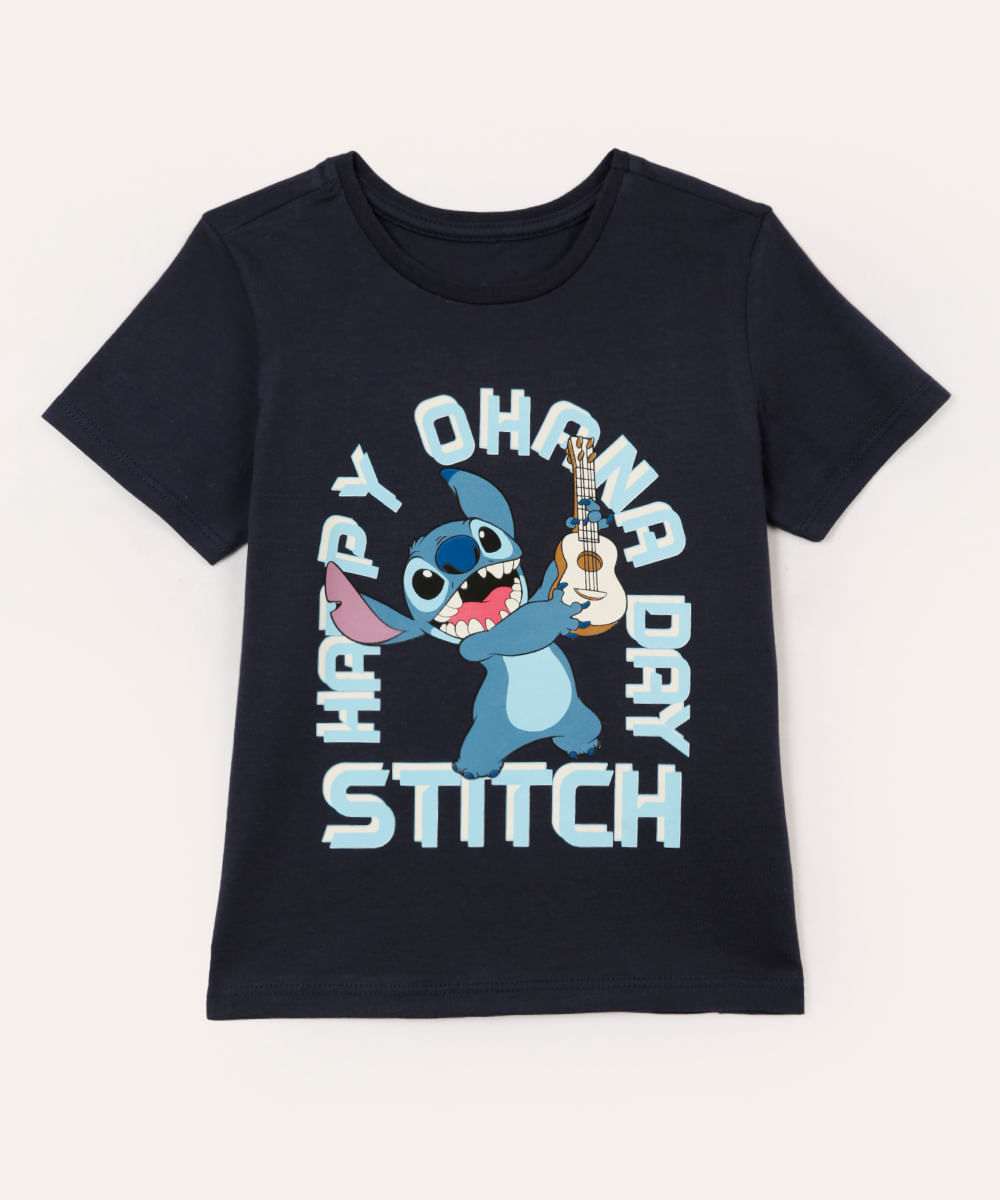 camiseta de algodão stitch azul