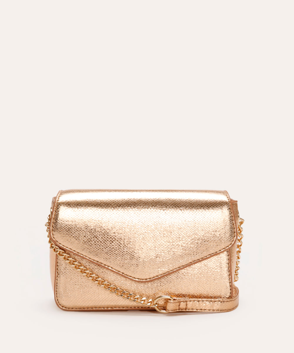 bolsa tiracolo texturizada metalizada dourada