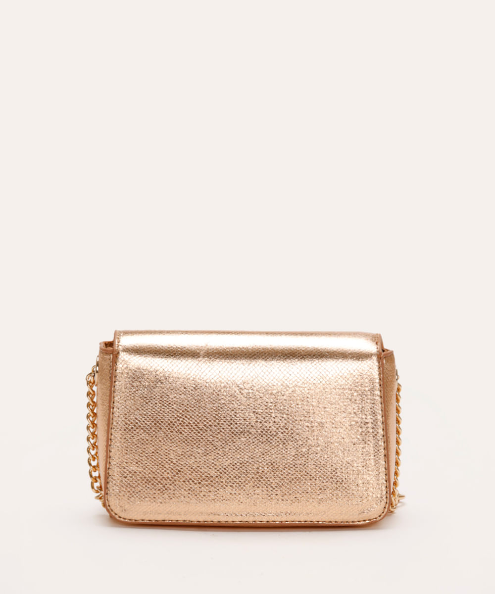 bolsa tiracolo texturizada metalizada dourada