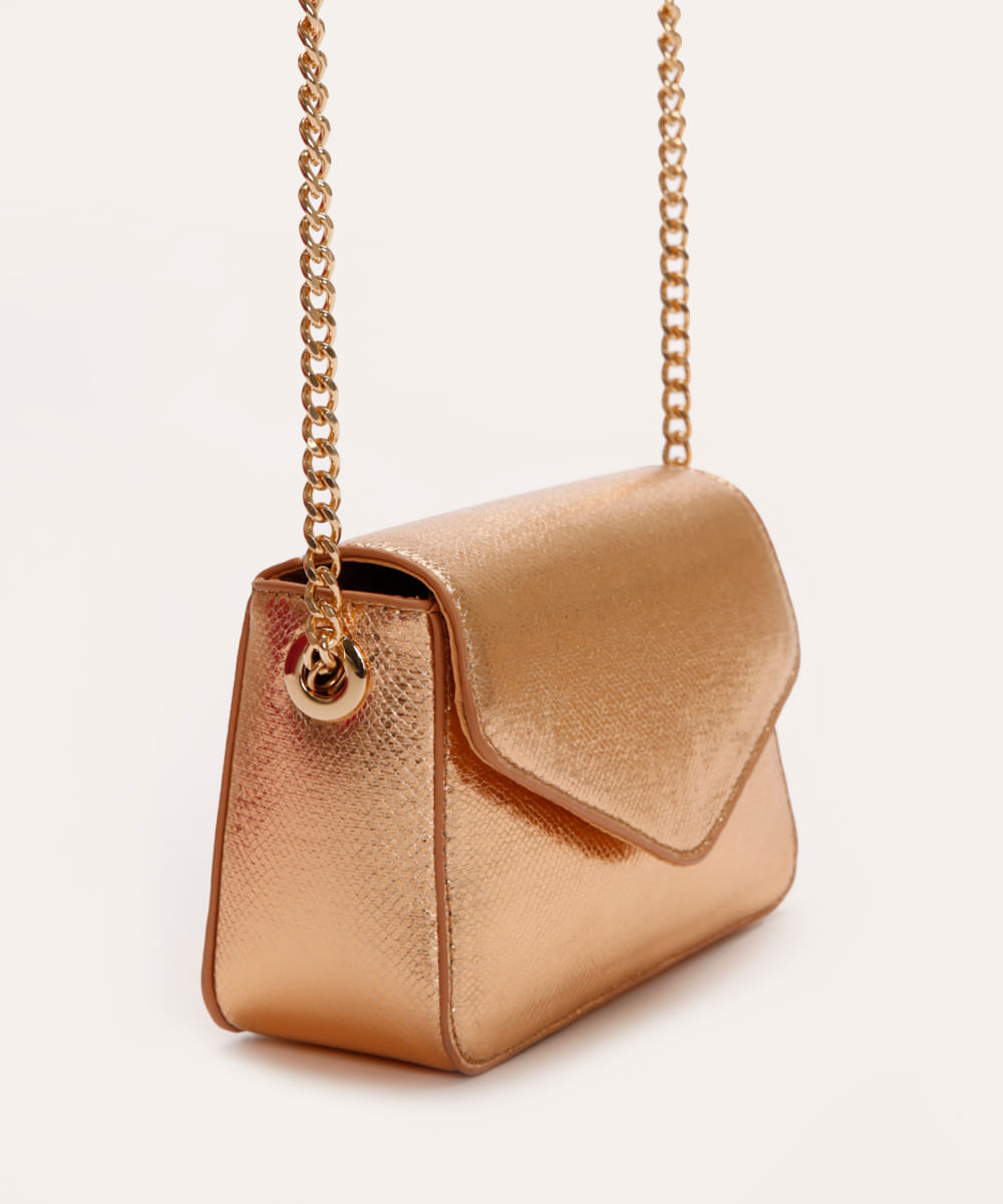 bolsa tiracolo texturizada metalizada dourada