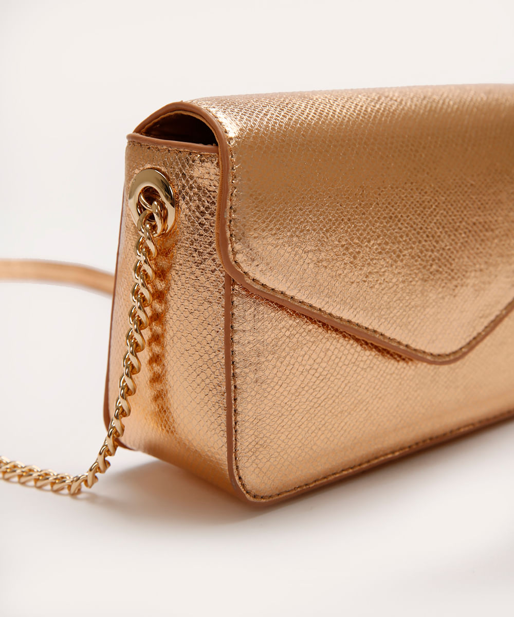 bolsa tiracolo texturizada metalizada dourada