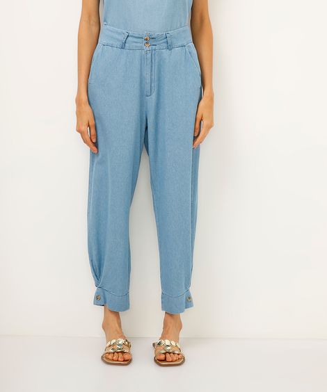 calça carrot jeans cintura alta azul