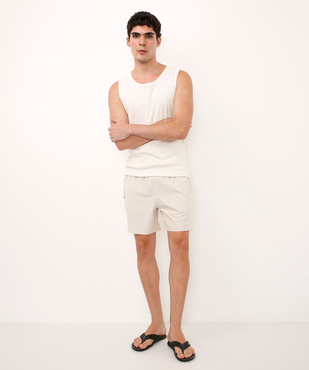 short cós elástico bolso com zíper bege