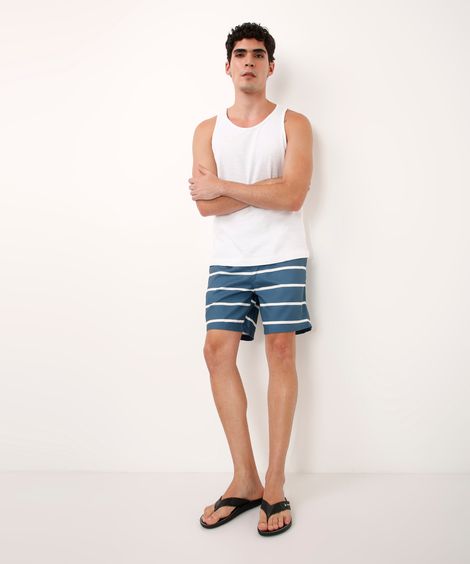 short reto cós com elástico listrado azul