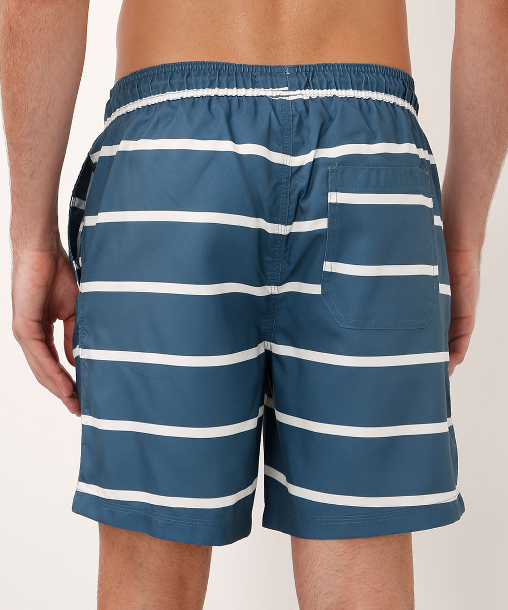 short reto cós com elástico listrado azul