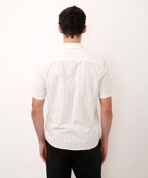 camisa com linho manga curta listrada off white