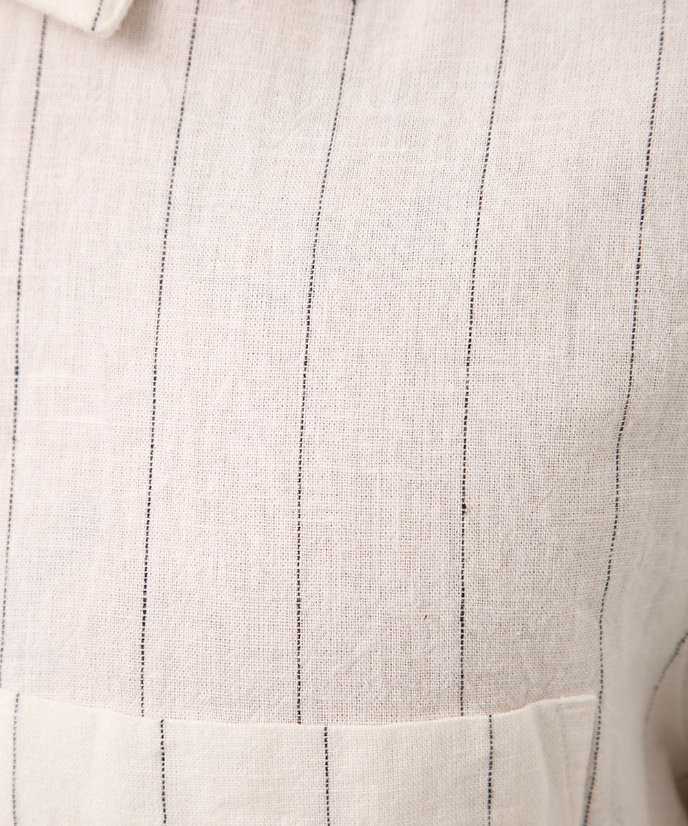 camisa com linho manga curta listrada off white