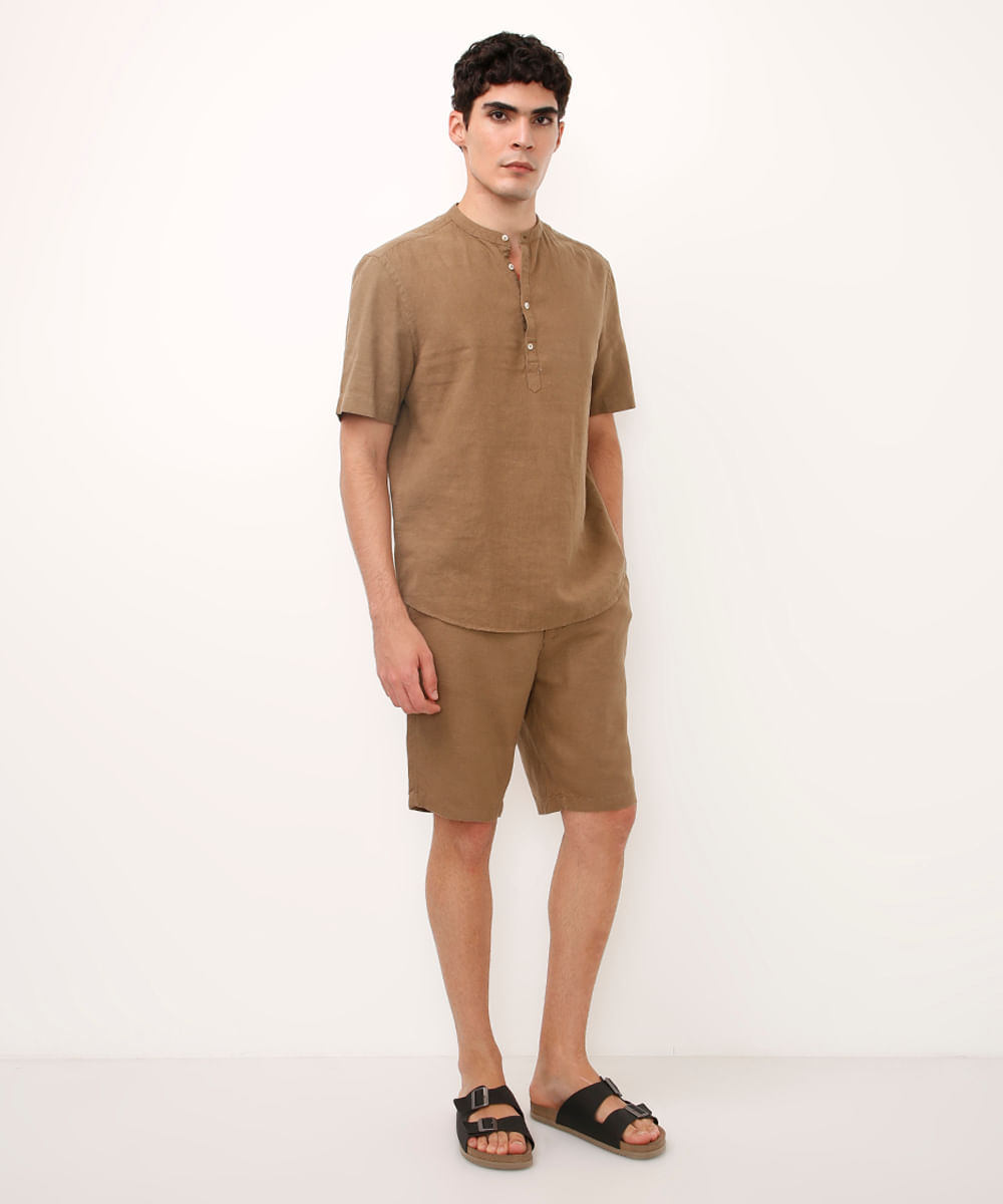 bermuda reta com linho bege