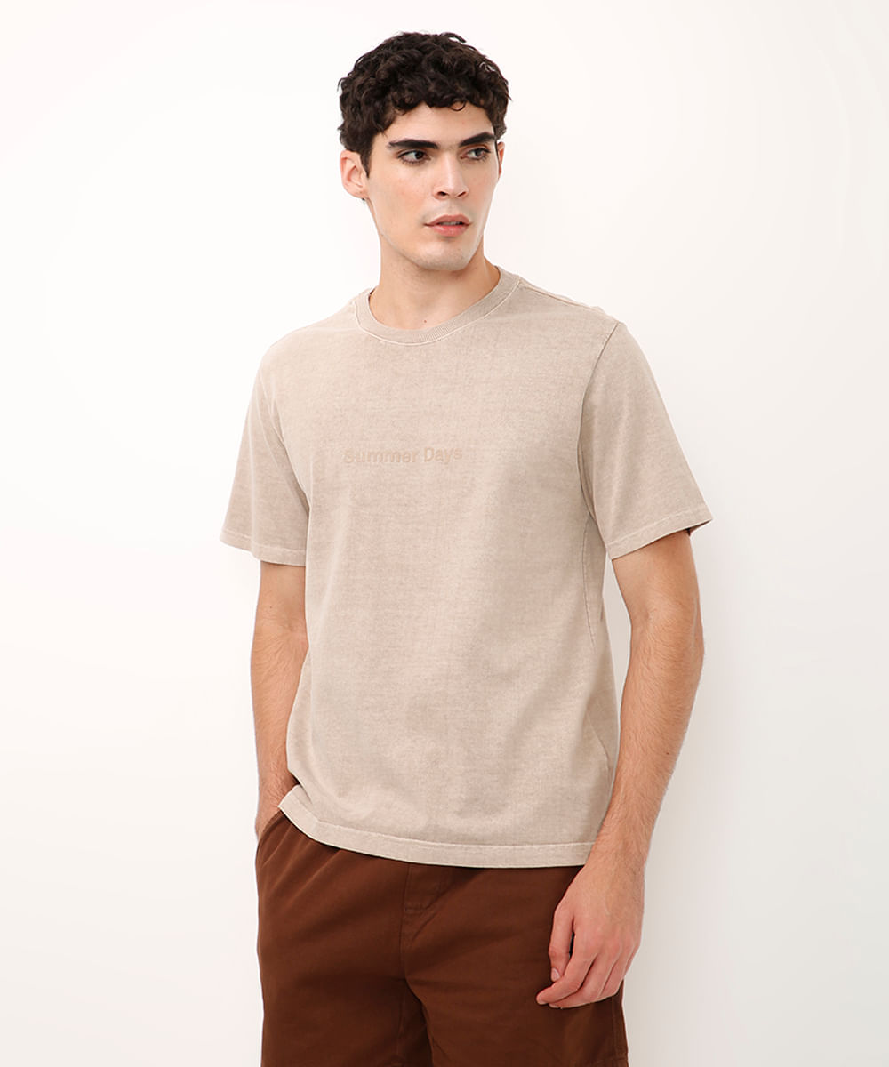 camiseta relaxed de algodão summer days bege