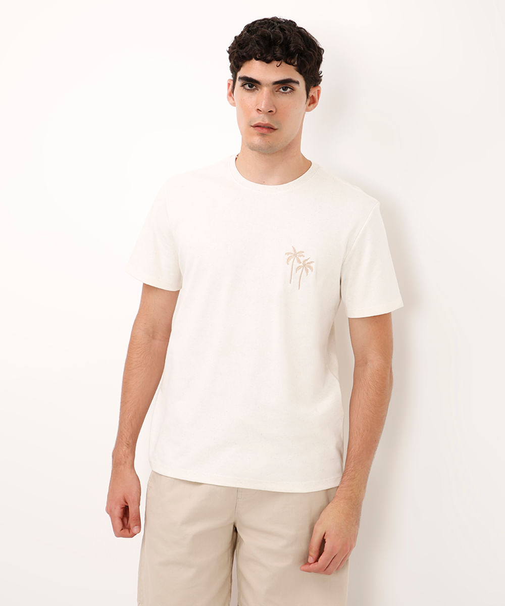 camiseta comfort com linho coqueiro off white