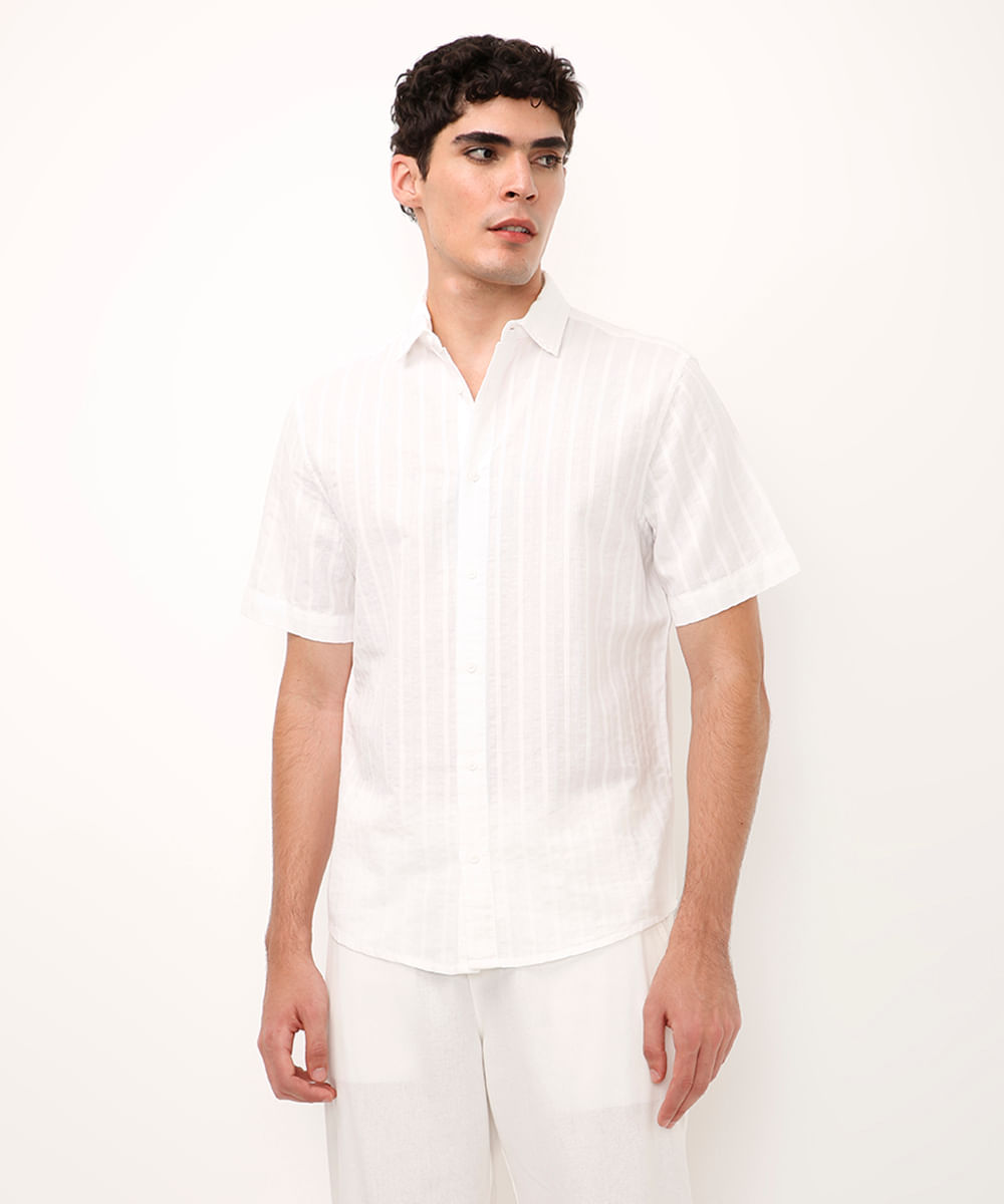 camisa de algodão texturizada branca