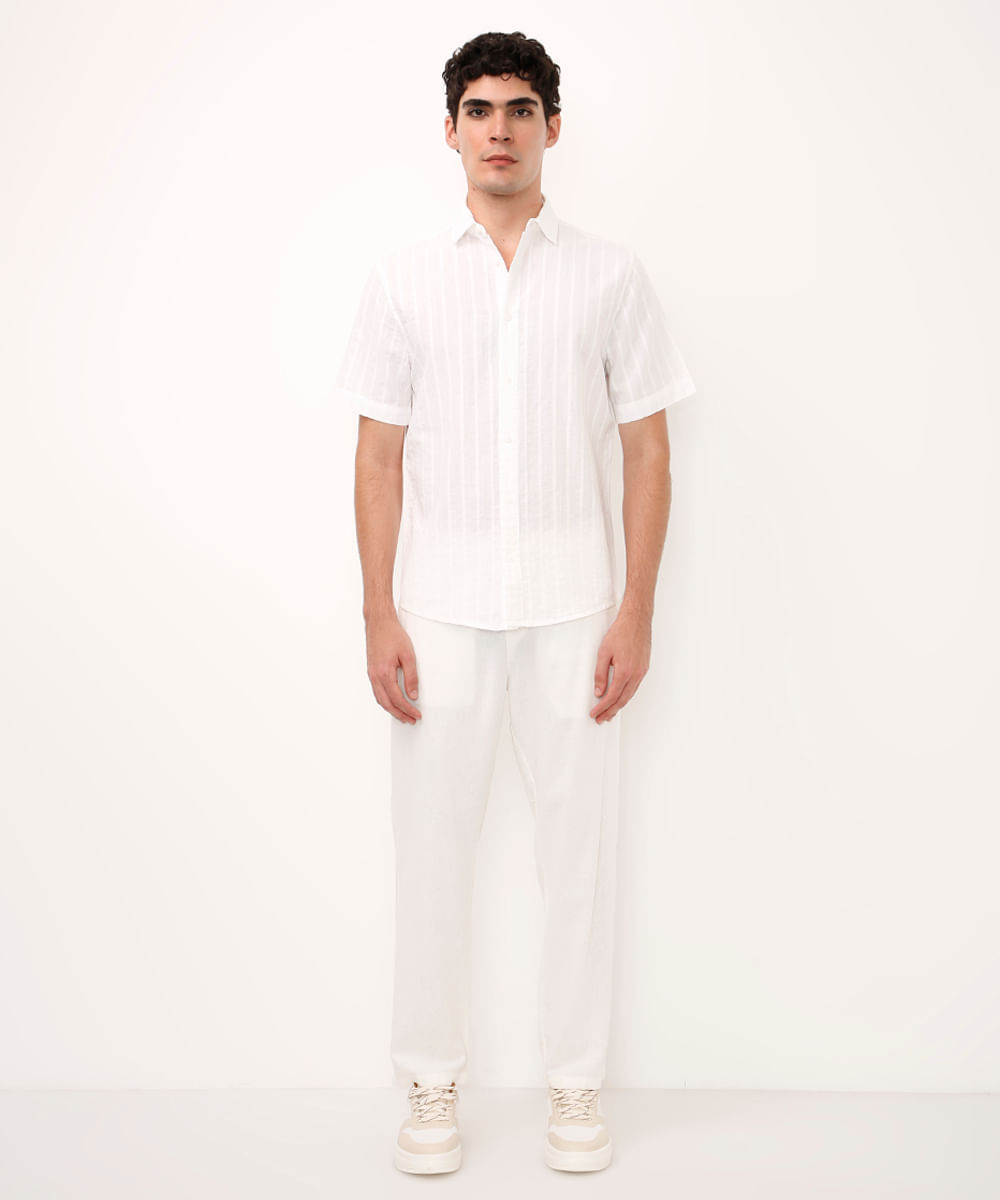 camisa de algodão texturizada branca