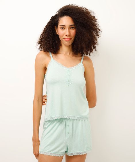 pijama short doll de viscose poá verde