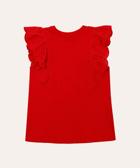 blusa de algodão infantil com babado de laise vermelha