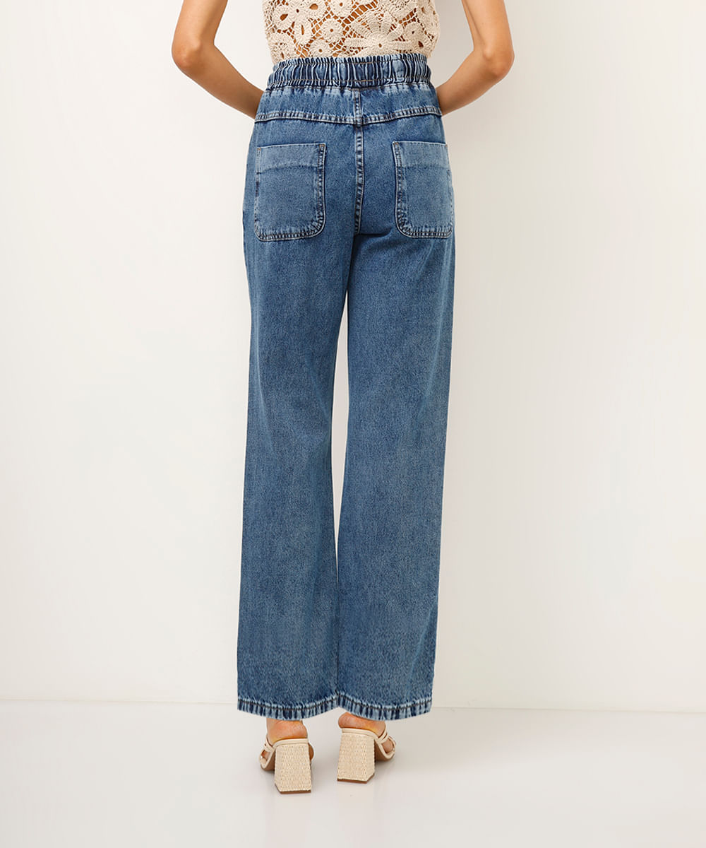 calça reta jeans cós elástico sawary azul