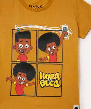 camiseta de algodão infantil hora do blec amarela