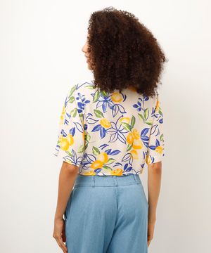 camisa de viscose com amarração floral amarela