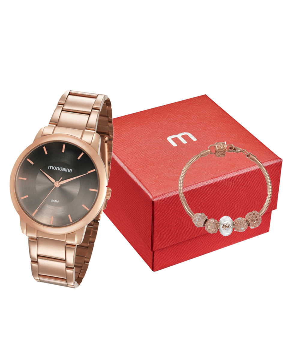 kit relógio analógico feminino mondaine 53606lpmvre4k1 rosa