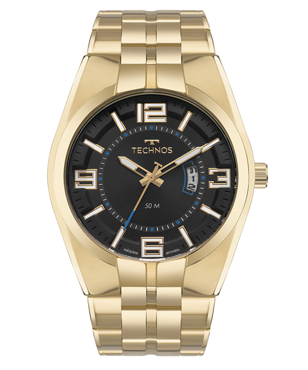 relógio analógico masculino technos 2115txlk1p dourado