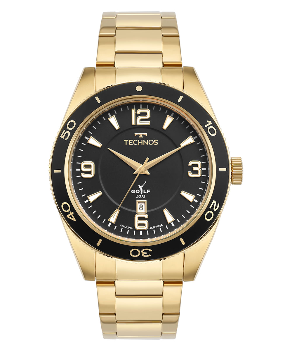 relógio analógico masculino technos 2115twjk1p dourado